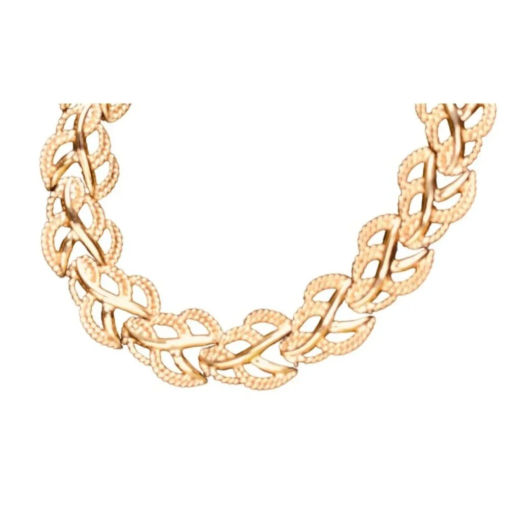 Chunky Vintage Modernist Gold Tone Leaf Link Chain Necklace - Picture 3 of 5